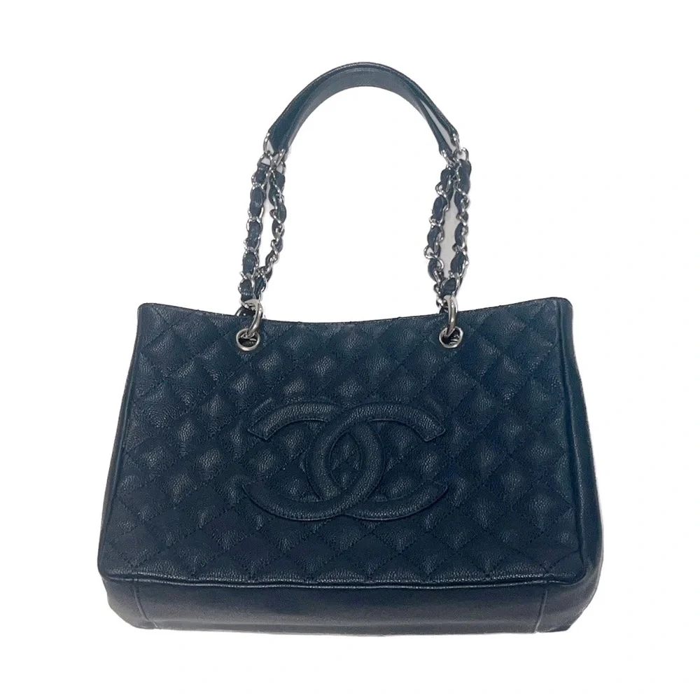 CHANEL Grand Shopping Tote Navy Blue Caviar Leather Shoulder Bag GST - Picture 2 of 10